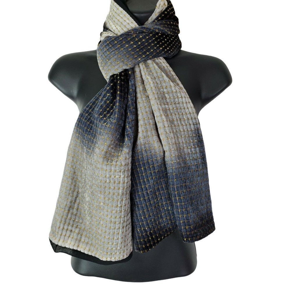 Collection 18 Velvet Scarf Tissue Weight Black Gray Gold Shawl Metallic‎ Shimmer
